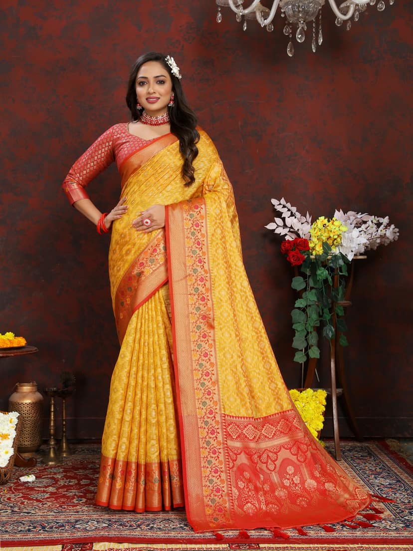 Soft Organza silk saree with Meenakari weawin... view 2