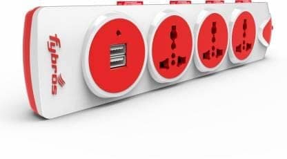 Fybros Qubic 4x4 International Sockets Power Extension Box 2 Metre Power Cable With Individual Switch, indicators and 2 USB Ports 3 Socket Extension Boards (White, Red, 2 m, With USB Port)