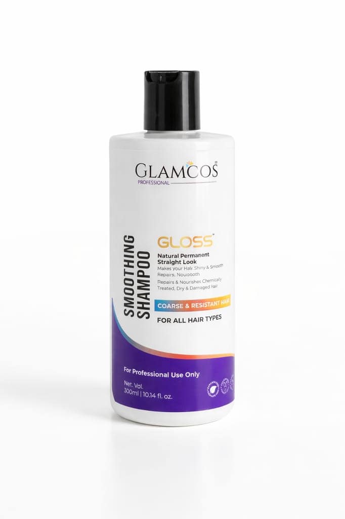 Glamcos Professional Gloss Smoothing Shampoo | Natural Permanent Straight Look | Smooth, Silky & Shiny Hair | Repairs Dry, Damaged & Chemically Treated Hair | For All Hair Types – 300ml