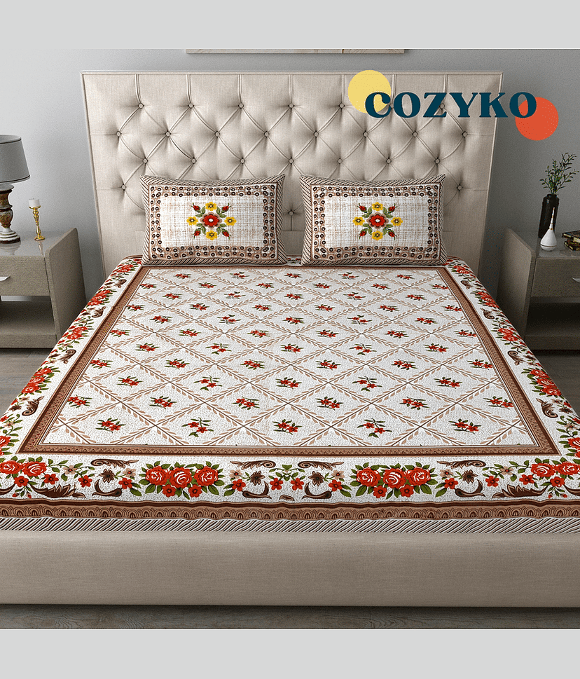 COZYKO Cotton 1 Double Bedsheet with 2 Pillow Covers ( Off White ) view 2
