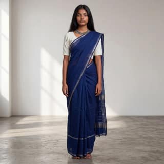 Mangalgiri Navy Blue Silk Cotton Saree Antique Zari Checks