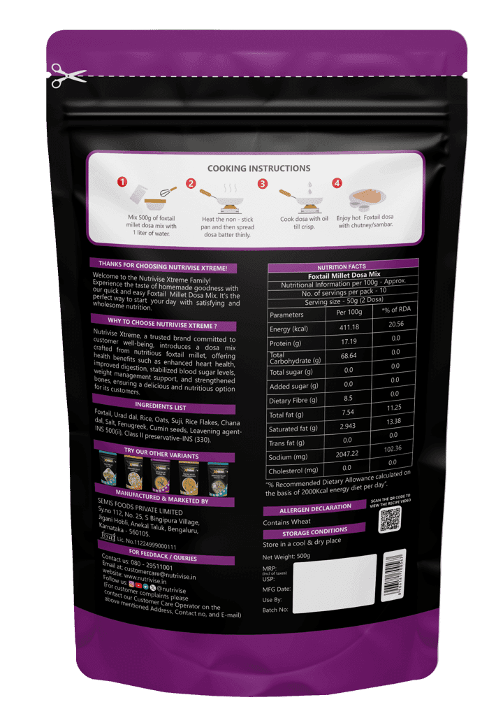 Nutrivise Xtreme Instant Mix : Foxtail Millet Dosa Mix|Instant Cook|Low GI|Rich in Protein & Fiber|500g (Pack of 1) view 2