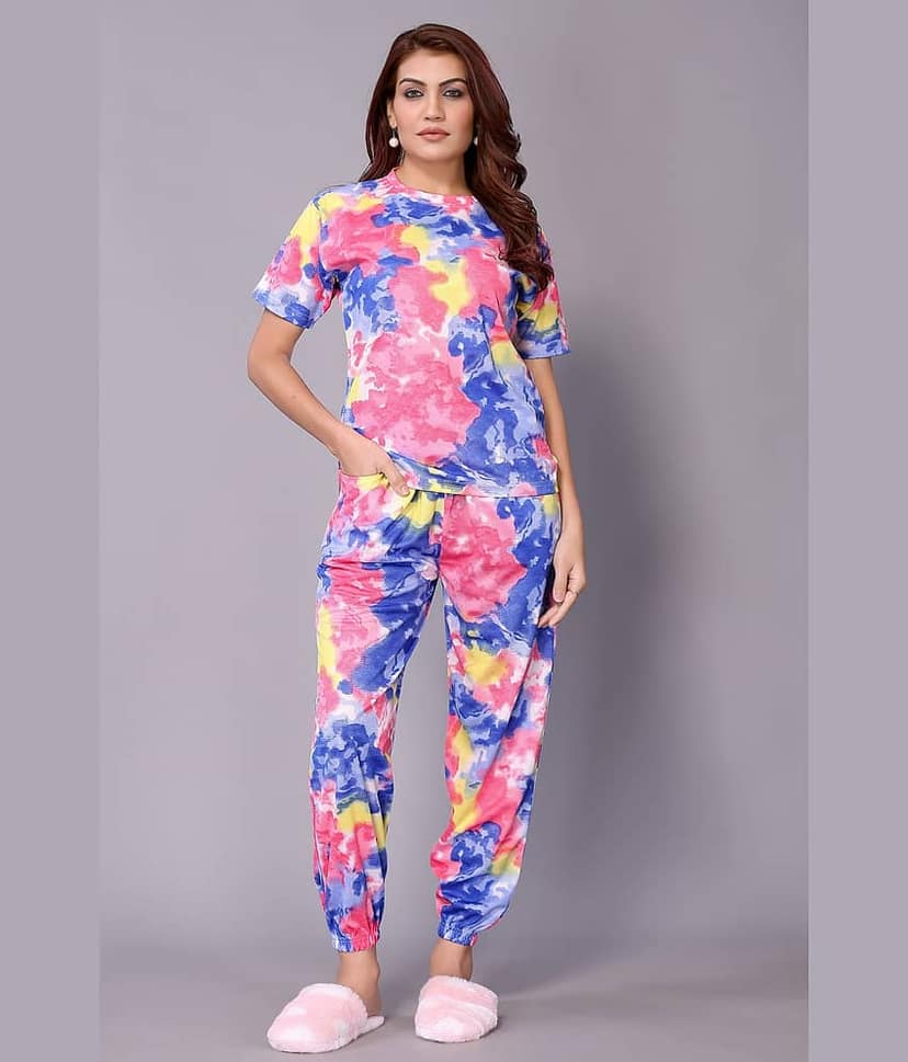 NightBlue Pink Lycra Women's Nightwear Nightsuit Sets ( Pack of 2 )