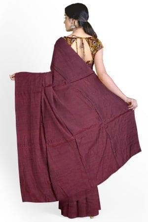Maroon Cotton Handloom Saree with Designer Blouse Piece view 2