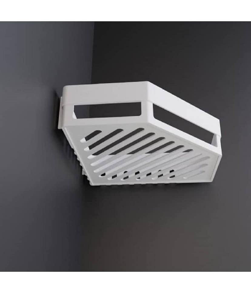 HINGOL Diamond Shape Plastic Bathroom Corner Shelf Organizer Stand Wall Mounted Bathroom Accessories with Hooks Plastic Wall Shelf view 2