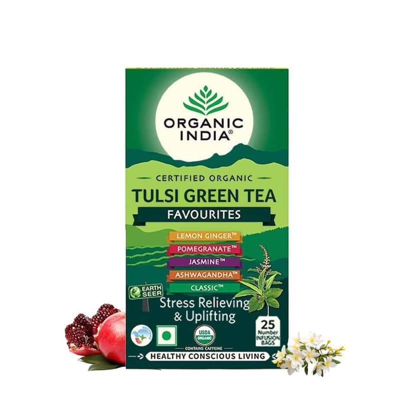 ORGANIC INDIA Tulsi Green Tea Favourites Pack 25 Teabags,200 Grams