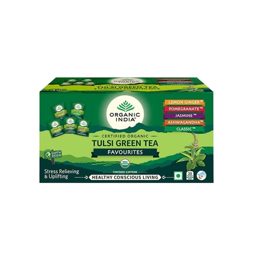 ORGANIC INDIA Tulsi Green Tea Favourites Pack 25 Teabags,200 Grams view 2
