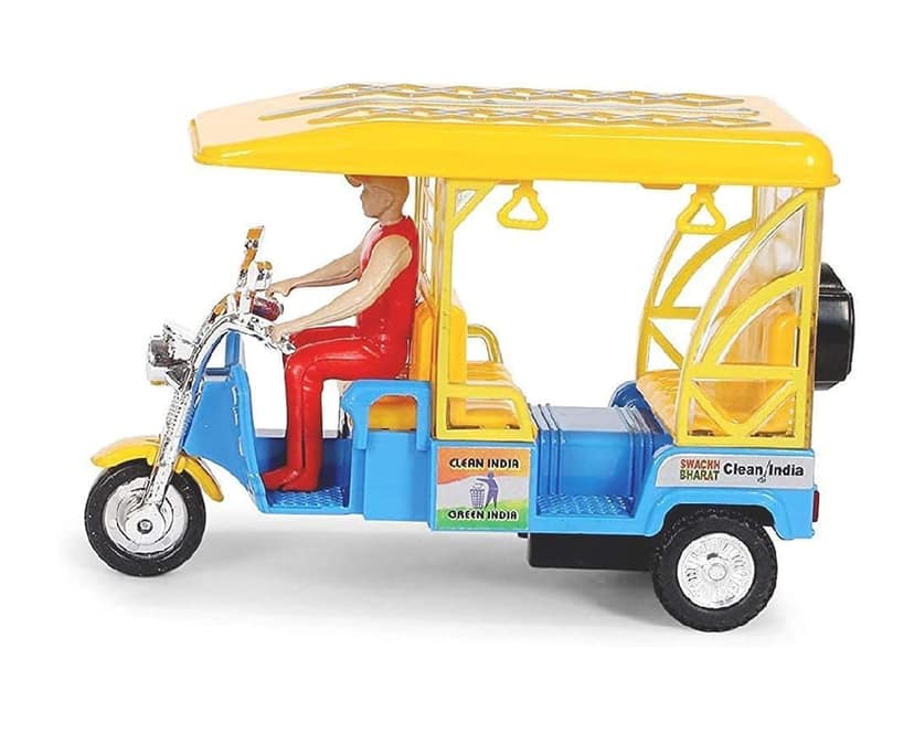 Cube Play e Rickshaw with Realistic Design 3 Wheels Realistic Tail Lights- Pull Back Action a Quality, Made in India Product Yellow view 2