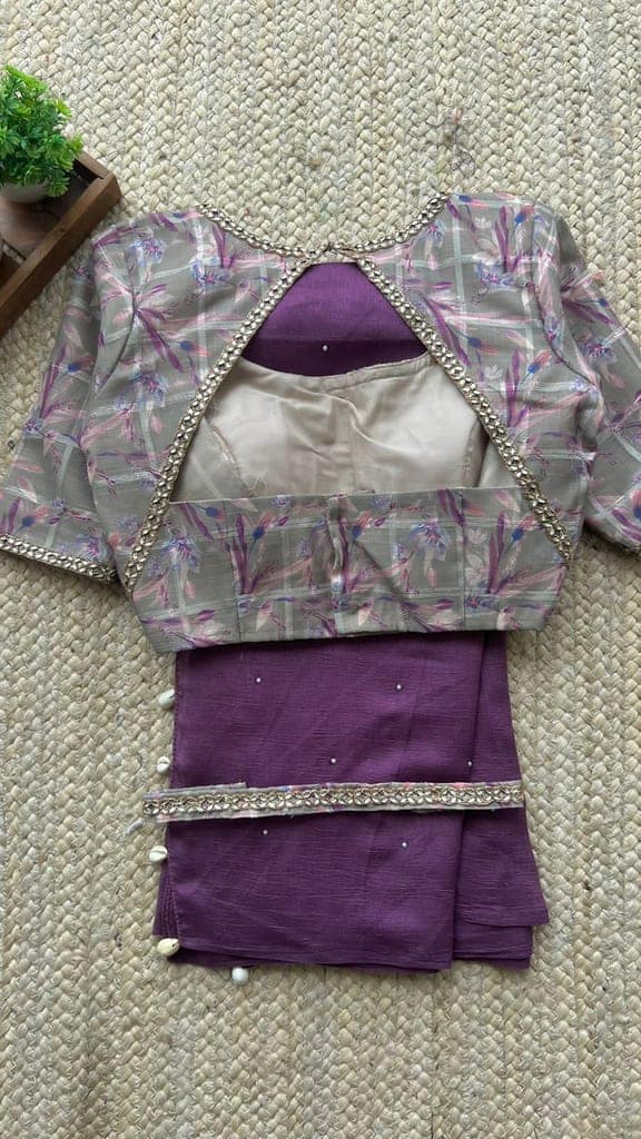 Threads Lavender marble silk saree with handwork blouse view 2