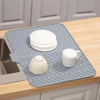 MSVTRADESS Large Silicone Dish Drying Mat with Drain Lip for Kitchen Counter Utensils Cups Plates Grey