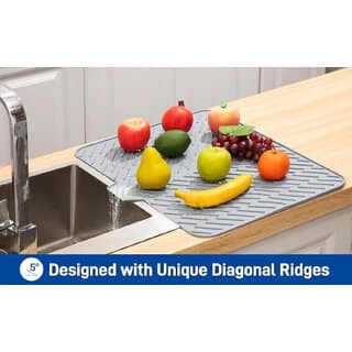 MSVTRADESS Large Silicone Dish Drying Mat with Drain Lip for Kitchen Counter Utensils Cups Plates Grey view 2