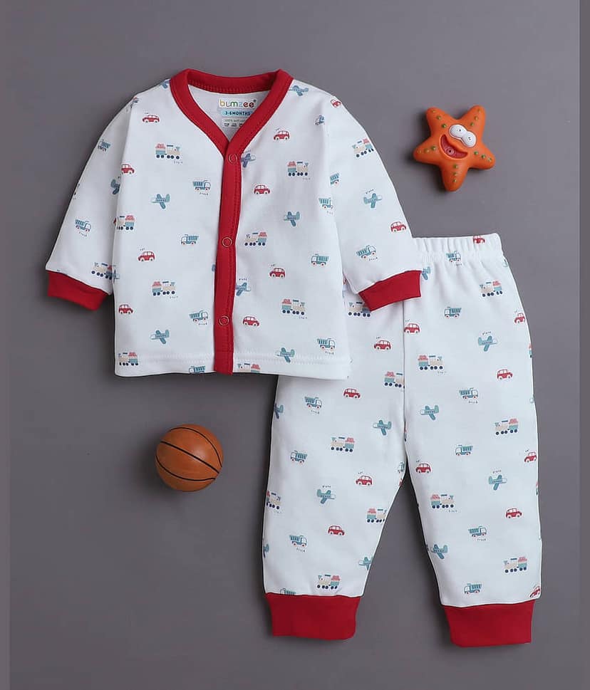 BUMZEE Pack of 1 Baby Boys 100% Cotton Nightsuit ( White )
