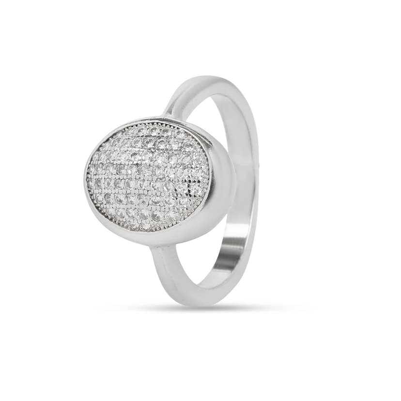 Oval Pave Diamond Look Ring for Women | Silver Tone Cluster Ring with Micro CZ Stones | Party & Daily Wear I Weight - 6 g