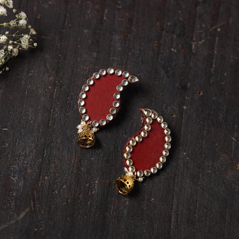 Red - Pari Stone Work Fabart Earrings