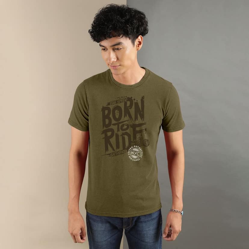 Ftx Men Printed Roundneck Cotton Rich Half Sleeve Tshirt