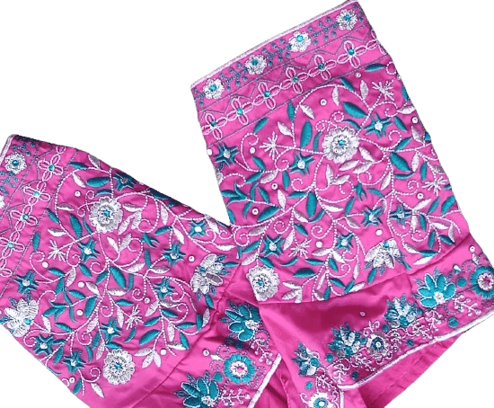 Pink Hand Embroidered Floral Saree Blouse view 2