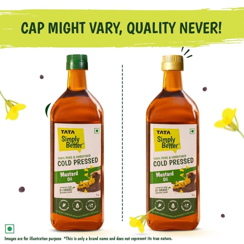 Tata Simply Better Pure & Unrefined Cold Pressed Mustard Oil,Naturally Cholesterol Free, 1L, Rich Aroma & Flavour of Real Mustard Seeds, A1 Grade Mustard Seeds view 2