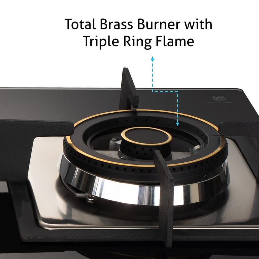 3 Burner Glass Hob Top with Triple Ring Burner Double Ring Forged Brass Burners Auto Ignition (1063 SQ HT DB TR) view 2