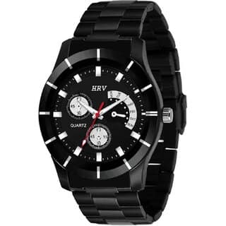 (Pack of 10) HRV Black Stainless Steel Mens Wristwatch with Sleek Black Chain Strap