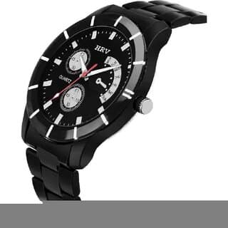 (Pack of 10) HRV Black Stainless Steel Mens Wristwatch with Sleek Black Chain Strap view 2