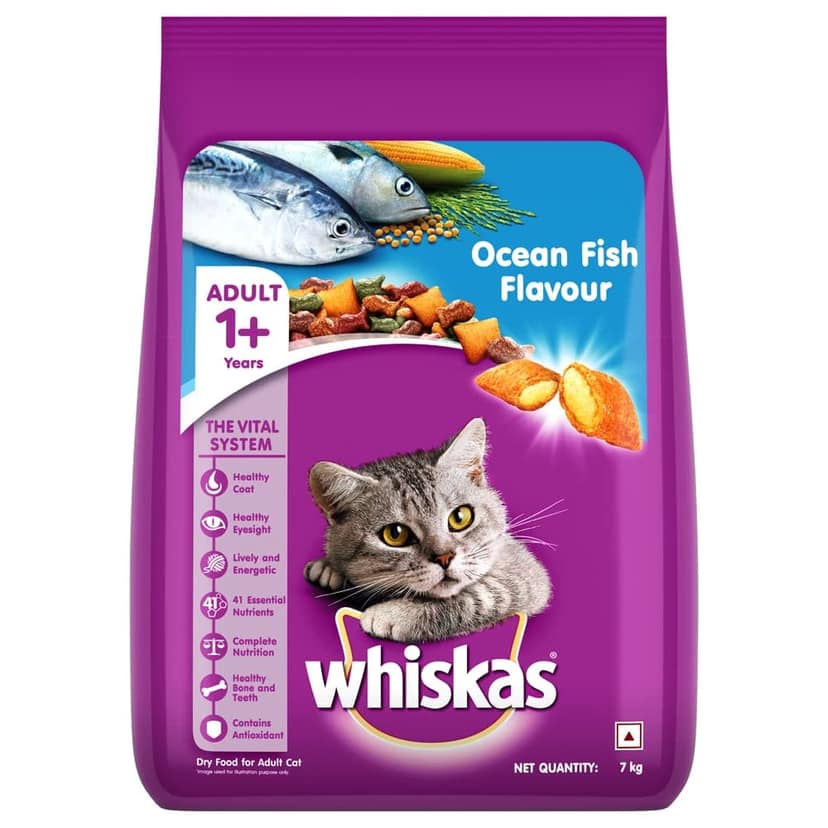 Whiskas Adult (+1 Year) Dry Cat Food, Ocean Fish Flavour, 7Kg Pack