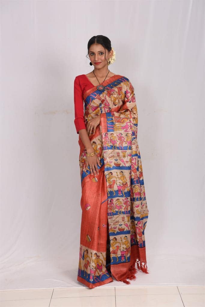 RTXGH PRINTED SILK SAREE(SA03170)ORANGE view 2