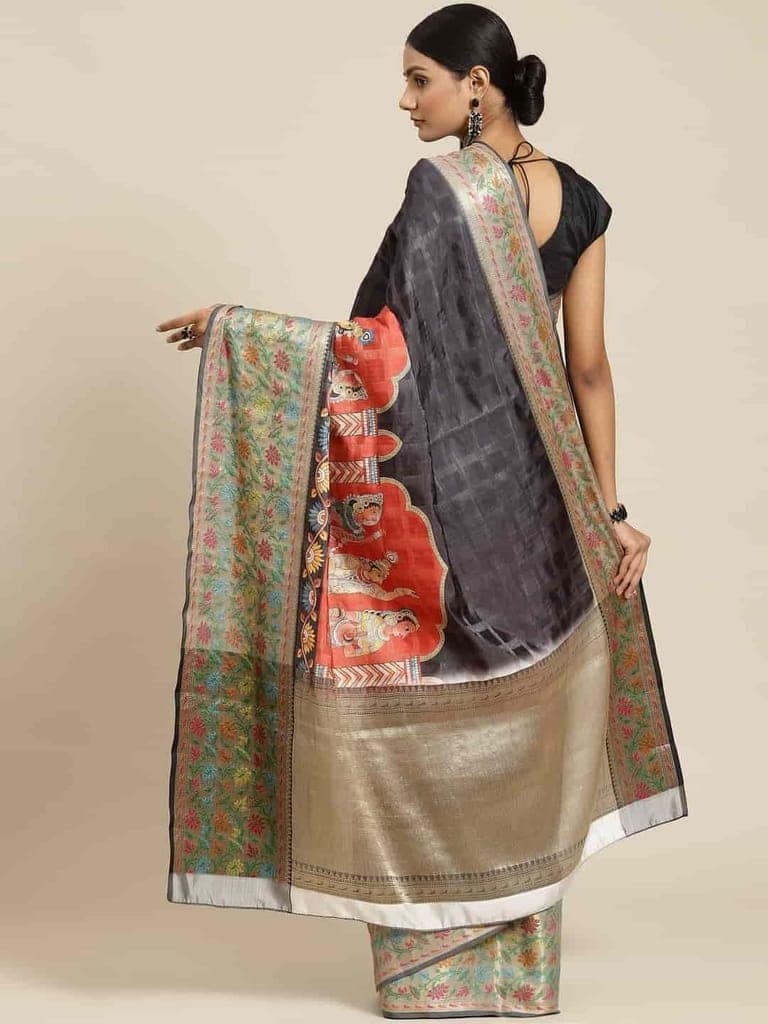 Women's Digital Printed Woven Silk Saree with unstiched blouse piece view 2