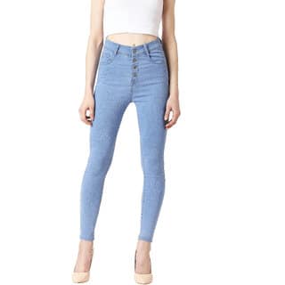 Miss Chase Women's Light Blue Skinny High Rise Distressed Ice Wash Regular Length Denim Jeans