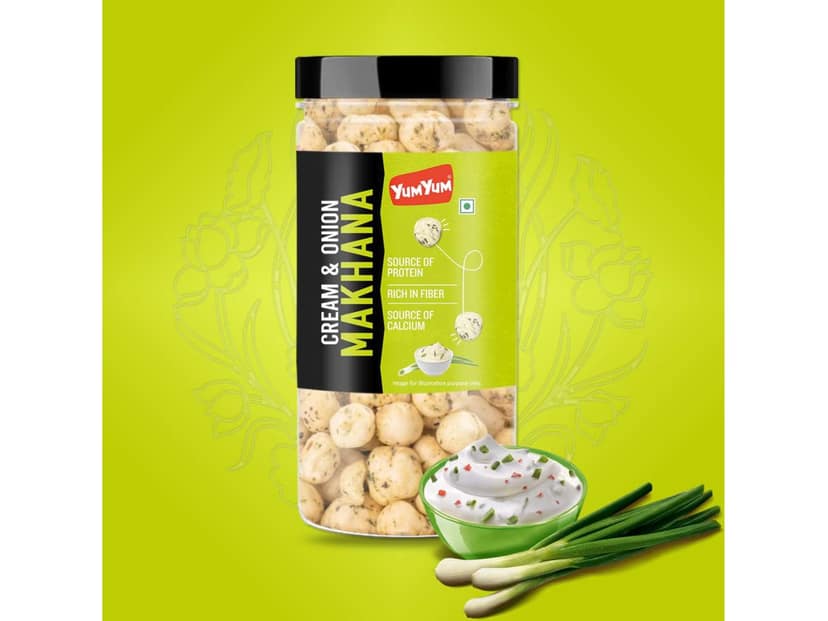 YUM YUM Roasted Cream & Onion Flavored Makhana, Healthy & Crunchy Snack Fox Nut - 90g