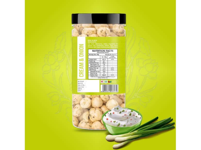 YUM YUM Roasted Cream & Onion Flavored Makhana, Healthy & Crunchy Snack Fox Nut - 90g view 2