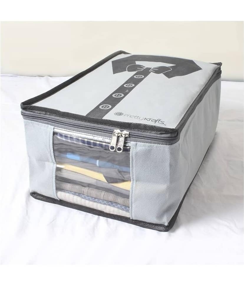 PrettyKrafts Non Woven Shirt Cover | Shirt Organiser (Set of 2) - Greyblack view 2