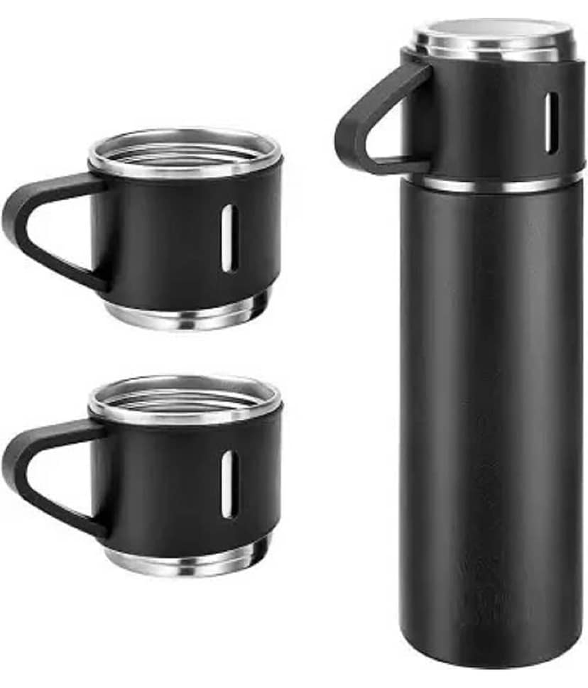 ST 500ml Stainless Steel Vacuum Insulated Flask Water Bottle with 3 Tea Mug Set with Gift Box for Business Travel