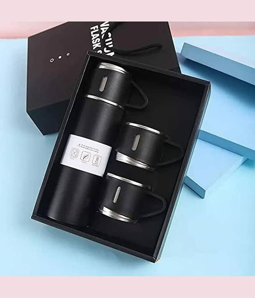 ST 500ml Stainless Steel Vacuum Insulated Flask Water Bottle with 3 Tea Mug Set with Gift Box for Business Travel view 2