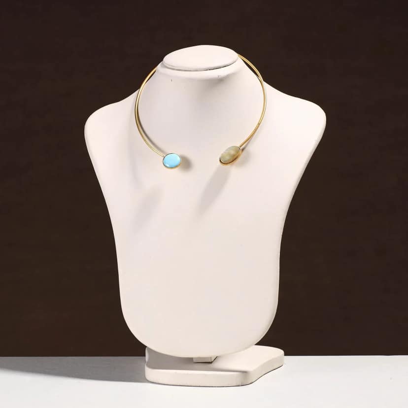 Multicolor Brass Hasli Necklace with Seashell Pendant