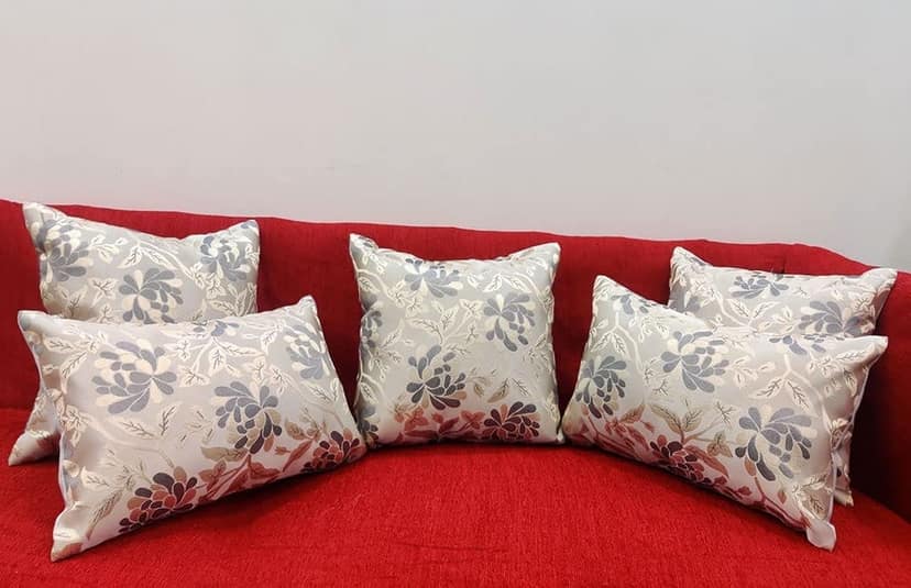 Grey Silver Damask / Self Design / Woven Floral Motifs Zipper Square Rectangle Combo Cushion Covers (16x16 inch or 30 x 45 cm) Set of 5