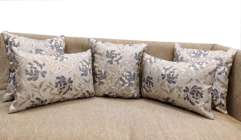 Grey Silver Damask / Self Design / Woven Floral Motifs Zipper Square Rectangle Combo Cushion Covers (16x16 inch or 30 x 45 cm) Set of 5 view 2