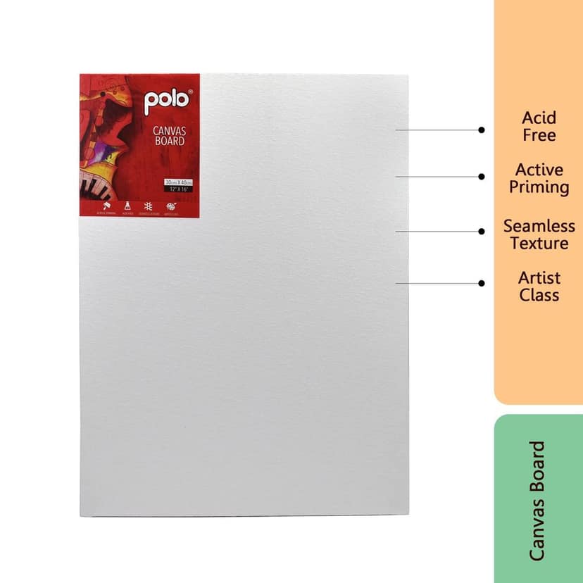 polo Canvas Board 30 CM X 40 CM Artist-Grade Canvas Panel, Double-Primed and Acid-Free Surface for Acrylic, Oil, Watercolor, and Mixed Media Painting - Ideal for Students, Beginners, and Professional Artists view 2