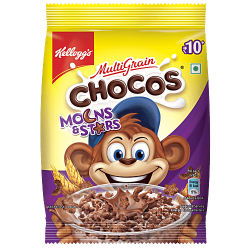 Kelloggs Chocos - Moons & Stars, With Whole Grain, Source Of Fibre, High In Calcium & Protein, Breakfast Cereals, 24 g