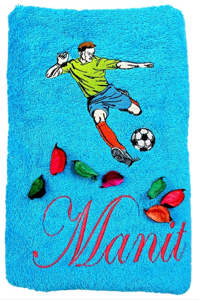 TurtleLittle, Cotton, Footballer/Soccer Player Sports Personalised Kids Bath Towel, 500 GSM (Set of 1, Blue)