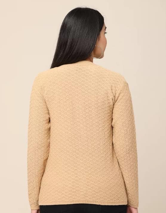ATTIRIS Women's Polyester Solid Textured V-Neck Full Sleeve Sweater Front Open Cardigan view 2
