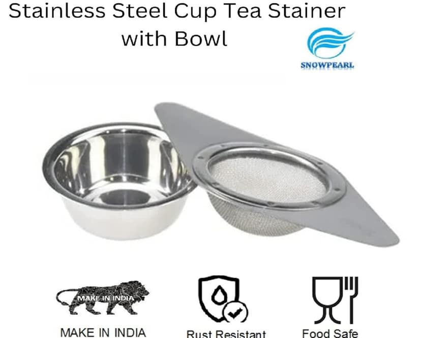 Snow Pearl 15 cm Stainless Steel Tea Strainer with Drip Bowl view 2