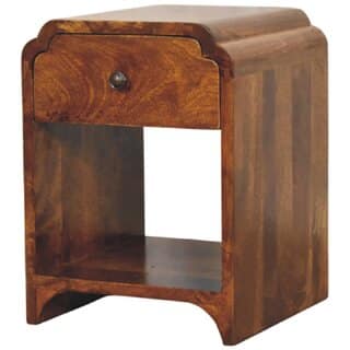 Newton Mini Chestnut Nightstand with a drawer and open shelf view 2