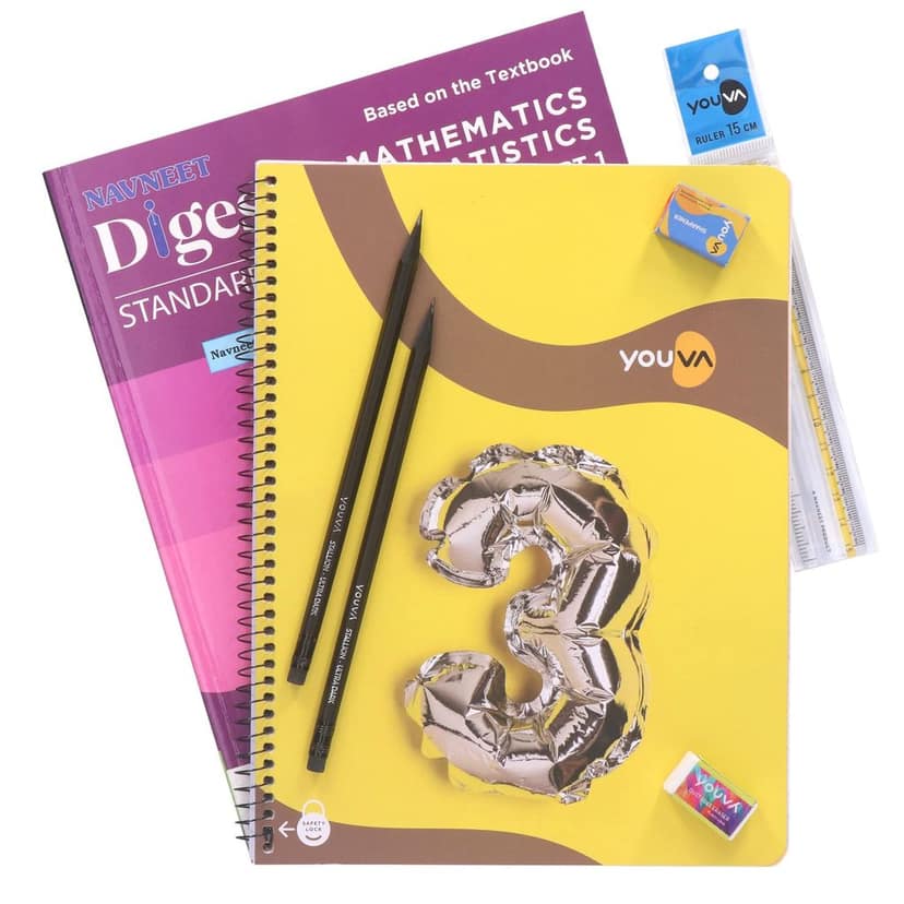 Navneet Youva Happiness Combo Mathematics Study Kit 2 Part 1 (1 Digest + 1 Three Subject Book + 2 Pencils + 1 Sharpener + 1 Eraser + 1 Scale) view 2