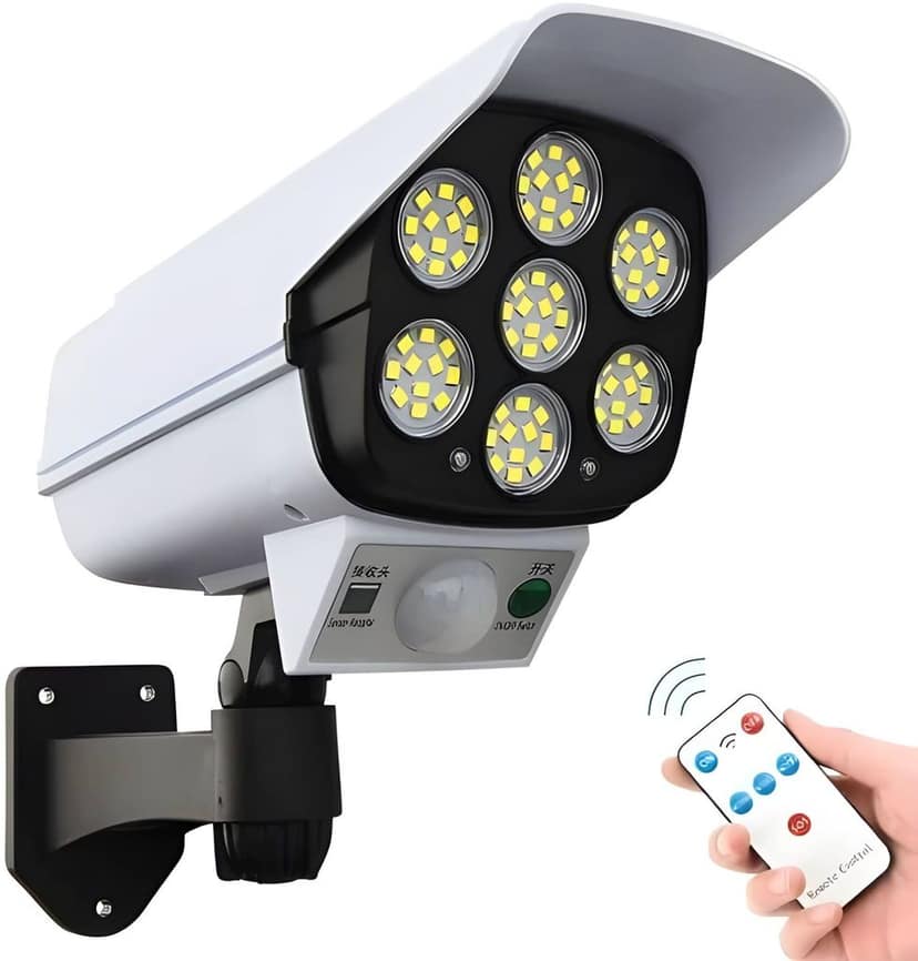Motion Sensor CCTV Camera Shaped LED Light with Solar Panel & Remote Control | 3 Lighting Modes | Outdoor Security Light for Home & Garden (Original Quality)