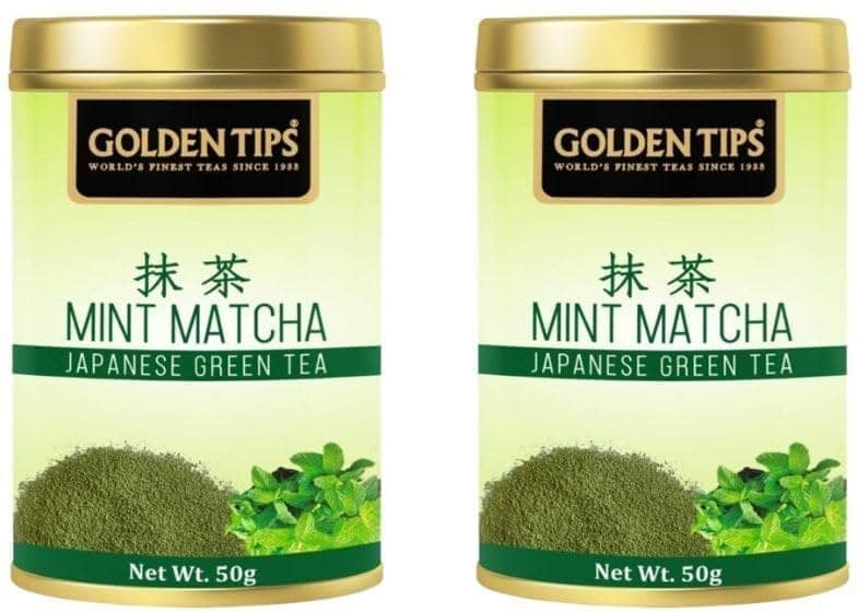 Golden Tips Healthy/Natural and Organic Japanese Mint Matcha Green Tea Powder, No Additives, Antioxidant-Rich Superfood, No Artificial Sweeteners (50 gm Each- Pack of 2)