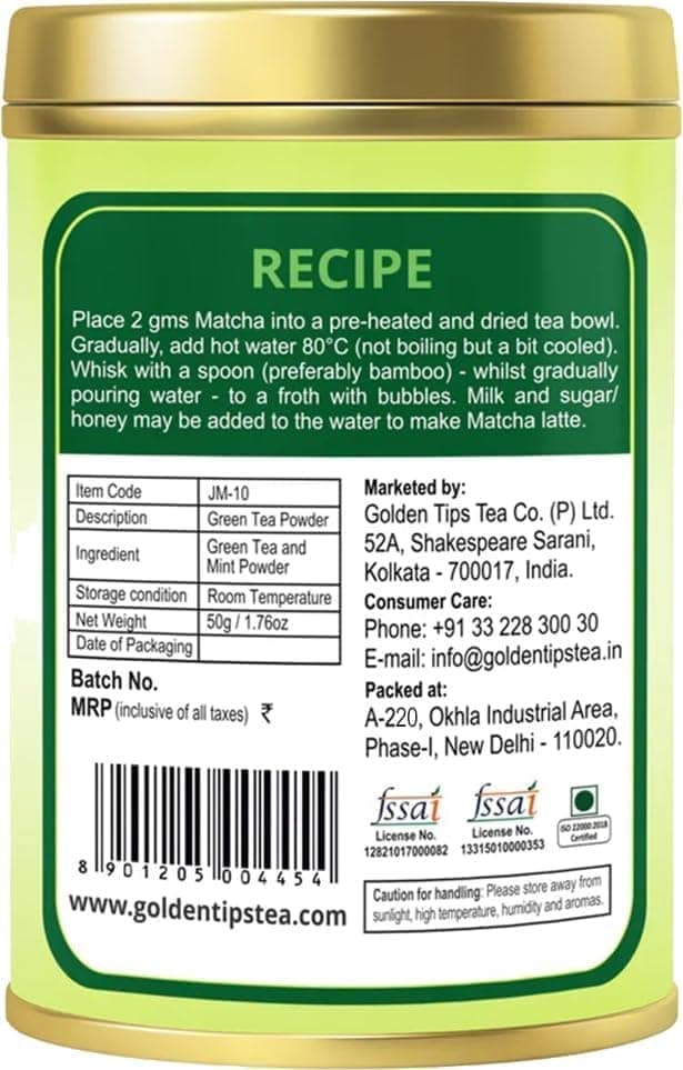 Golden Tips Healthy/Natural and Organic Japanese Mint Matcha Green Tea Powder, No Additives, Antioxidant-Rich Superfood, No Artificial Sweeteners (50 gm Each- Pack of 2) view 2