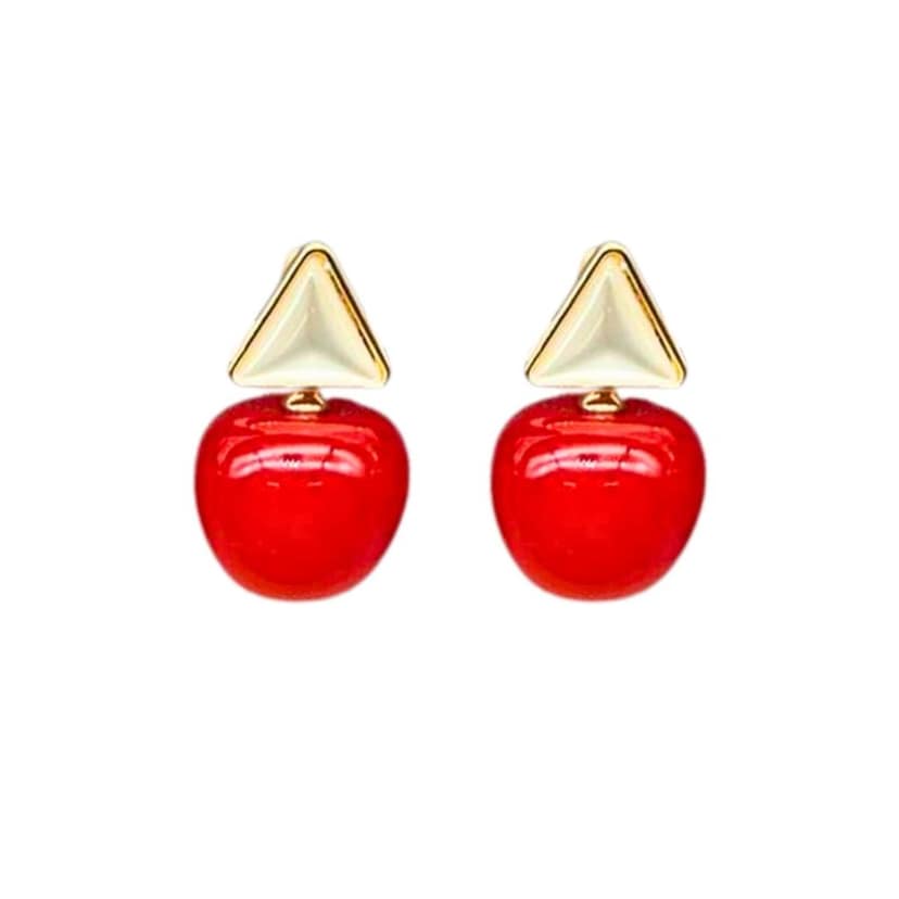 Jewelryklub Red Cherry Earrings with Pearl Accents For Women & Girls - Design 2