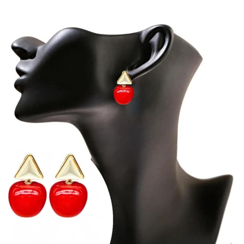 Jewelryklub Red Cherry Earrings with Pearl Accents For Women & Girls - Design 2 view 2