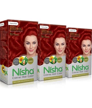 Nisha Creme Hair Color Flame Red 150g Pack of 3, Permanent Hair Colour, 100% Grey Coverage, Long Lasting Hair Colour