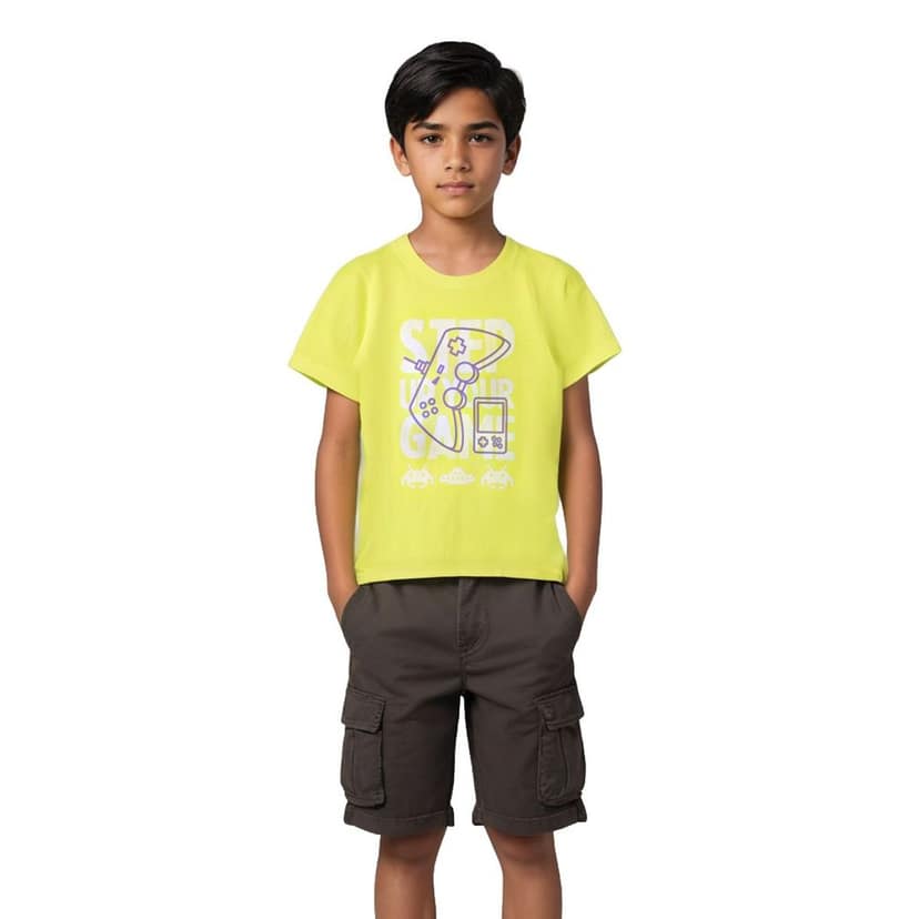 Boys T shirt Cotton Sulphur Spring Lime "Step Your Game"